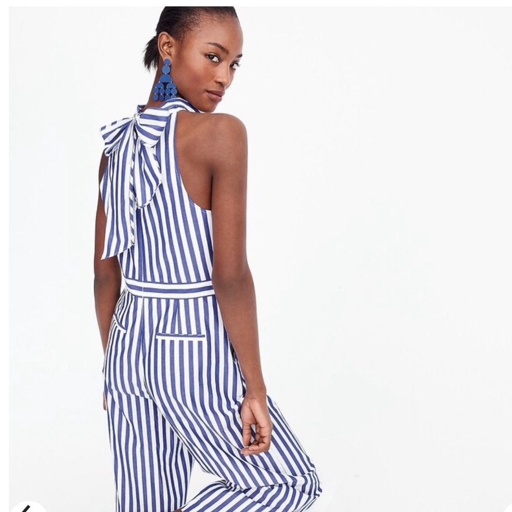 J.crew blue white striped halter poplin jumpsuit size 2P
